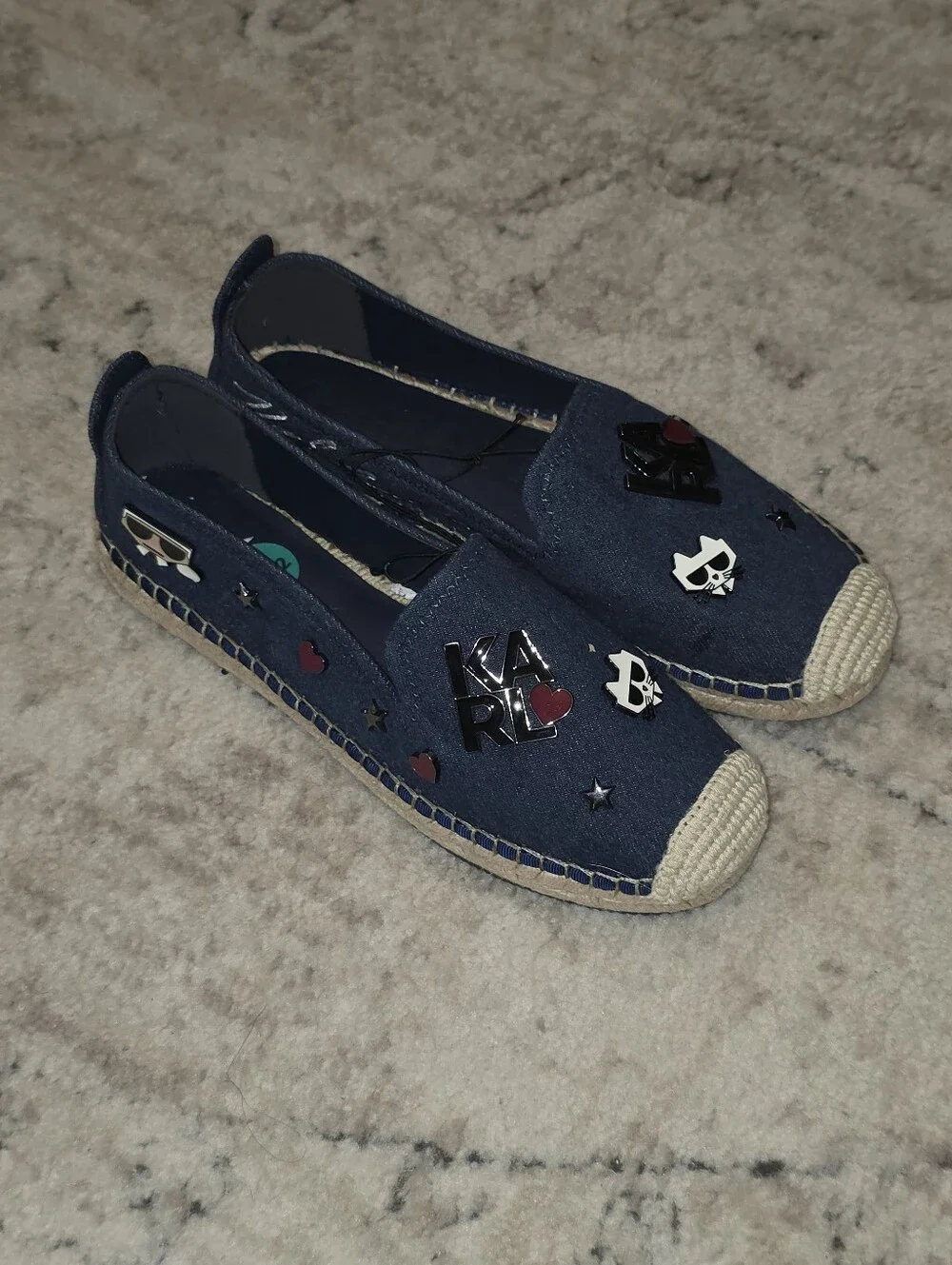 Karl Lagerfeld Denim Espadrille Flats with Patch Accents 7.5